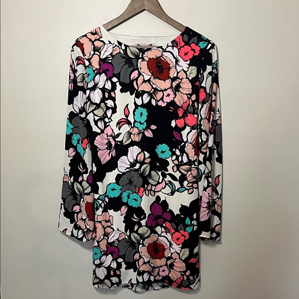 Express‎ Floral Bell Sleeve Mini Dress Size 12 Colorful Mod Boho Party